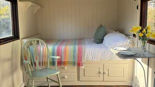 The interior of a shepherd's hut now on Brownsea Island